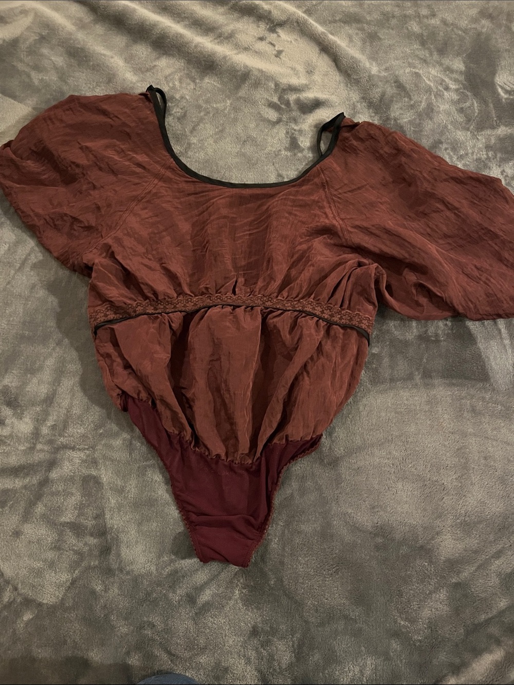 Free People Rust Brown Puff Sleeve Bodysuit